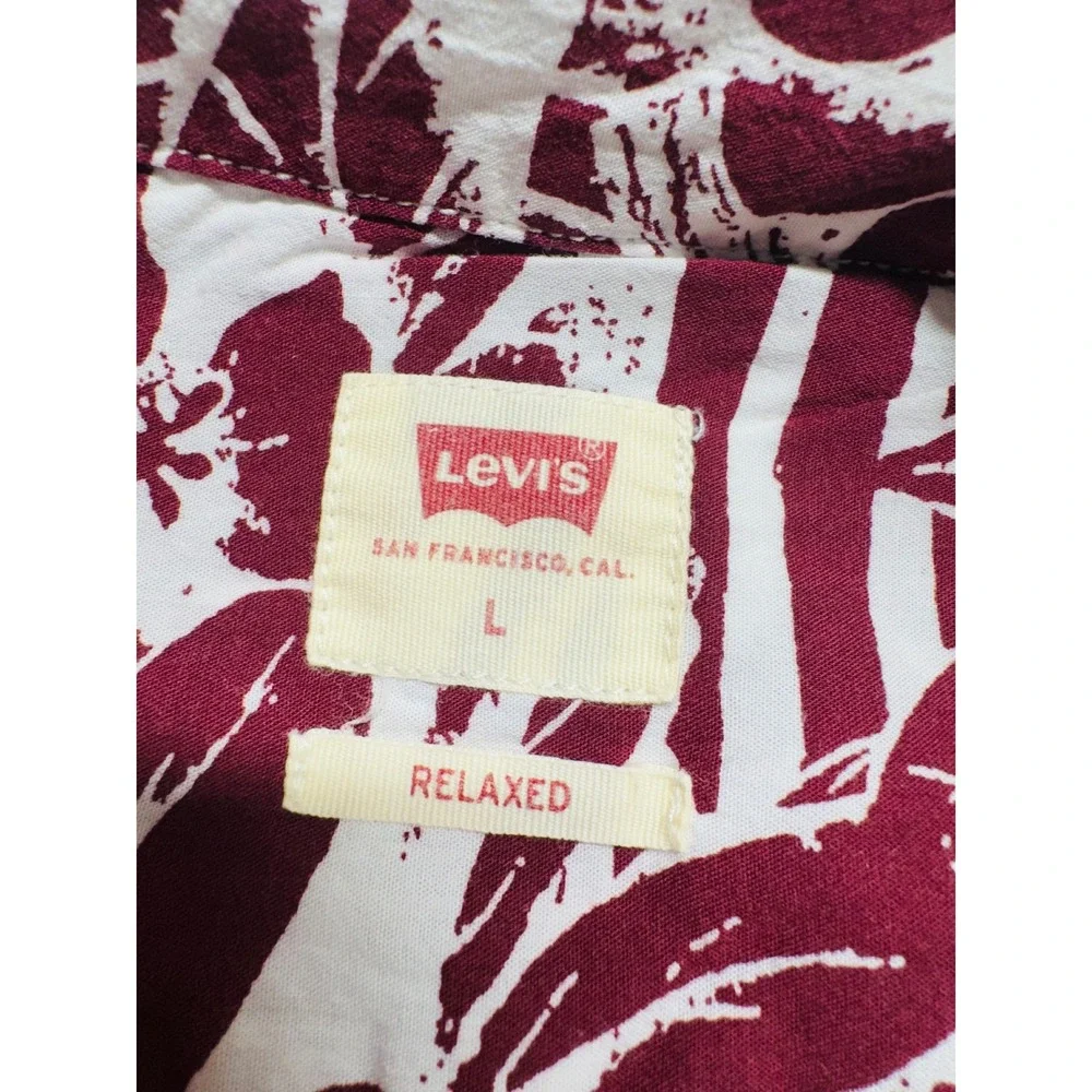 Levi's Relaxed Hawaiian Shirt‎ Mens L Burgundy Floral Tropical Camp Shirt Vacay